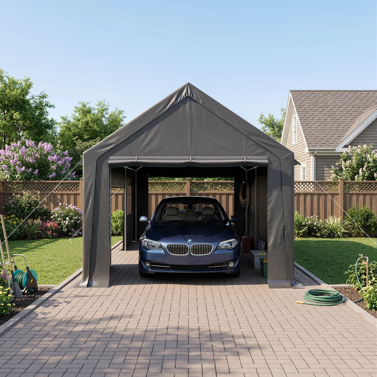 12 ft. W x 20 ft. D Heavy-Duty Carport Canopy , Portable Garage for Pickup, Black By Polar Aurora