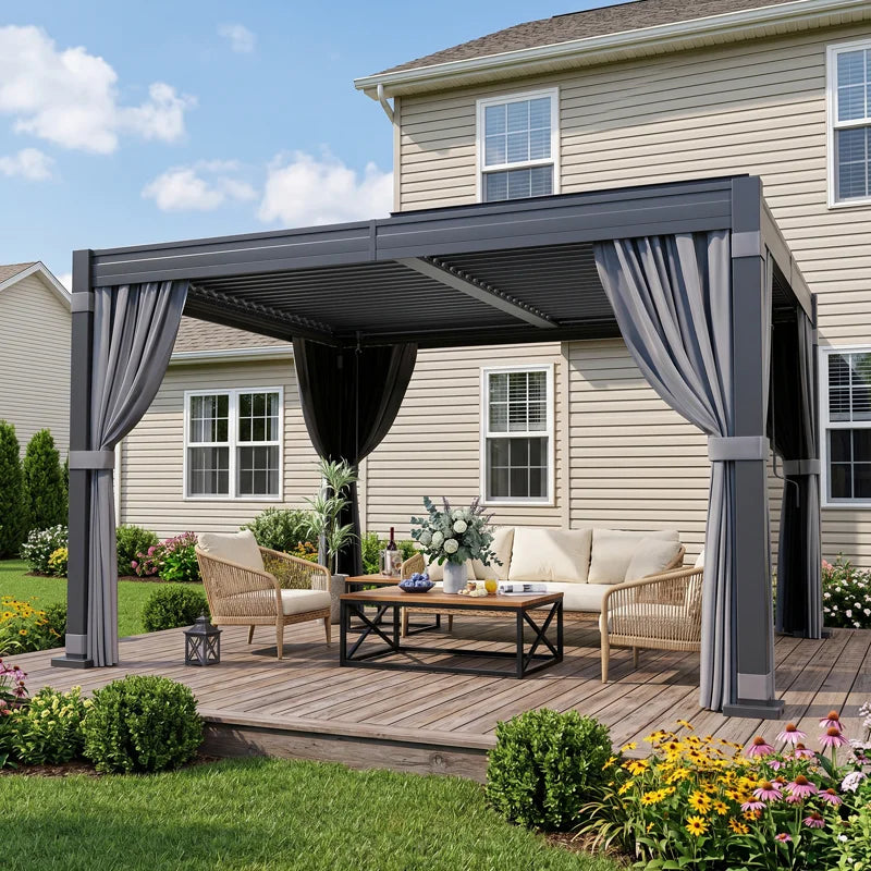 12 ft. W x 10 ft. D Steel Pergola with Adjustabl