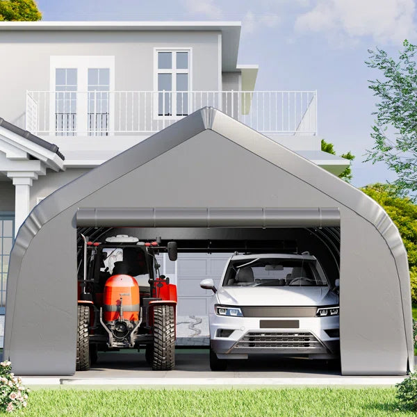 20 Ft. W X 30 Ft. D Heavy Duty Carport, Arc-shaped Portable Car Canopy Tent, Waterproof Uv Protected With Sidewalls & Roll-up Doors, Easy Installation For Car Boat Truck , All-season Fabric Car Tent Outdoor Shelter