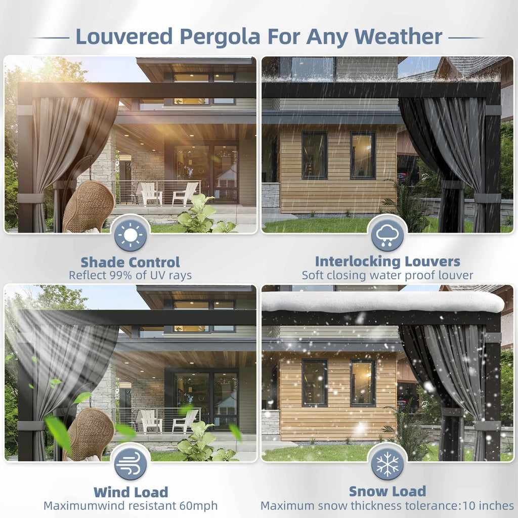 Aluminum Pergola with Adjustable Louvered Roof,