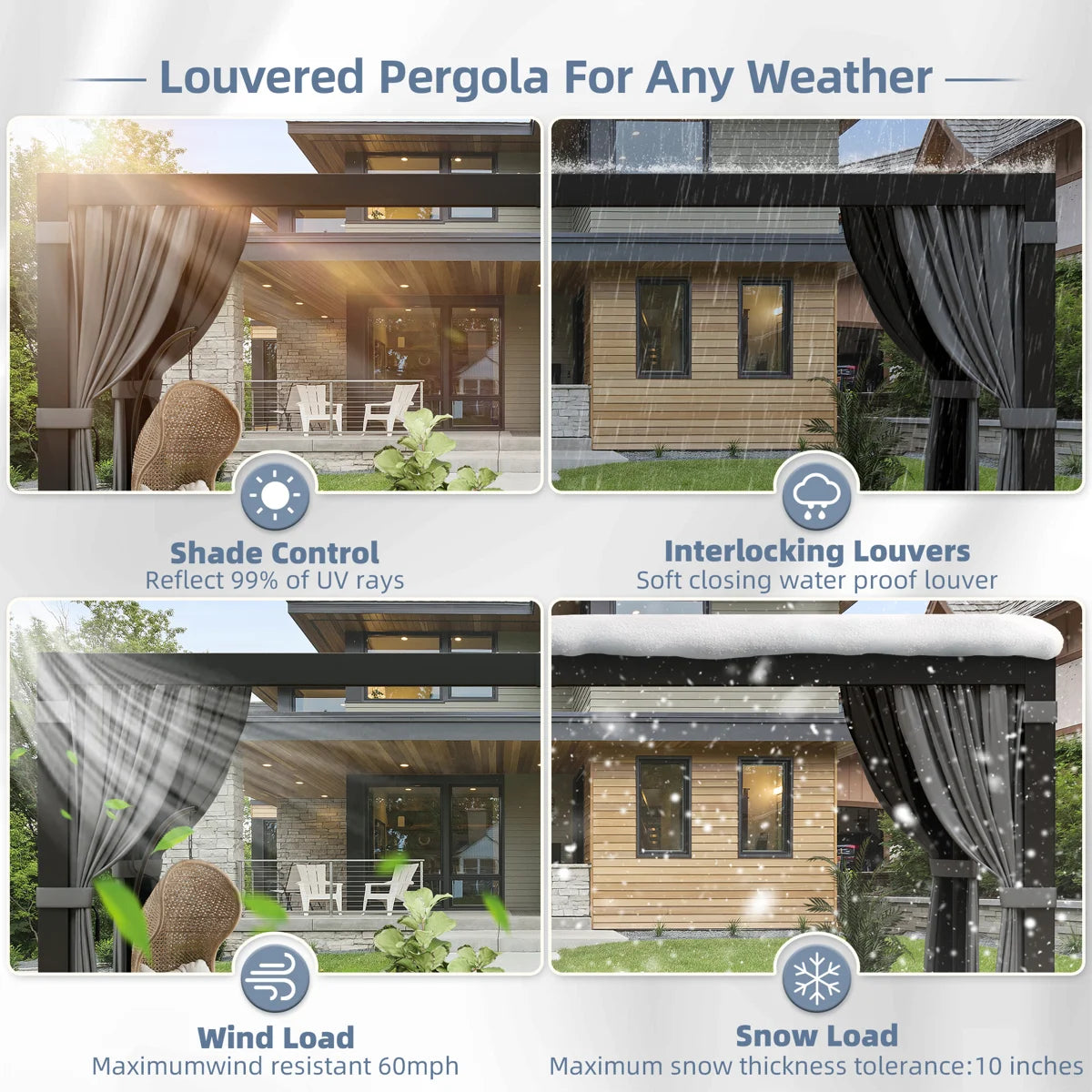Aluminum Pergola with Adjustable Louvered Roof,