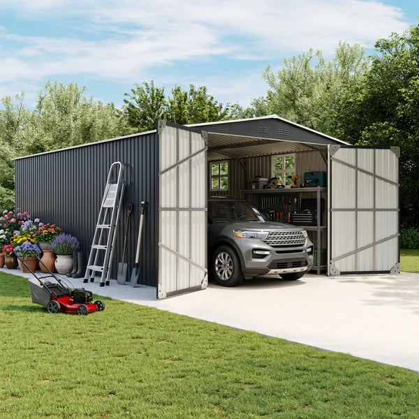 12 ft. W x 20 ft. D Extra Large Outdoor Metal Shed, All-Steel Construction with Windows and Side Door